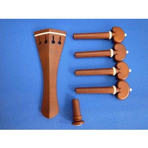 画像: ジェラルド・クローソン バイオリンフィッティング ツゲ(Boxwood)材 ヒルモデル６点セット・ホワイトピン ハートマンモス象牙マウント Gerald Crowson Fittings NP