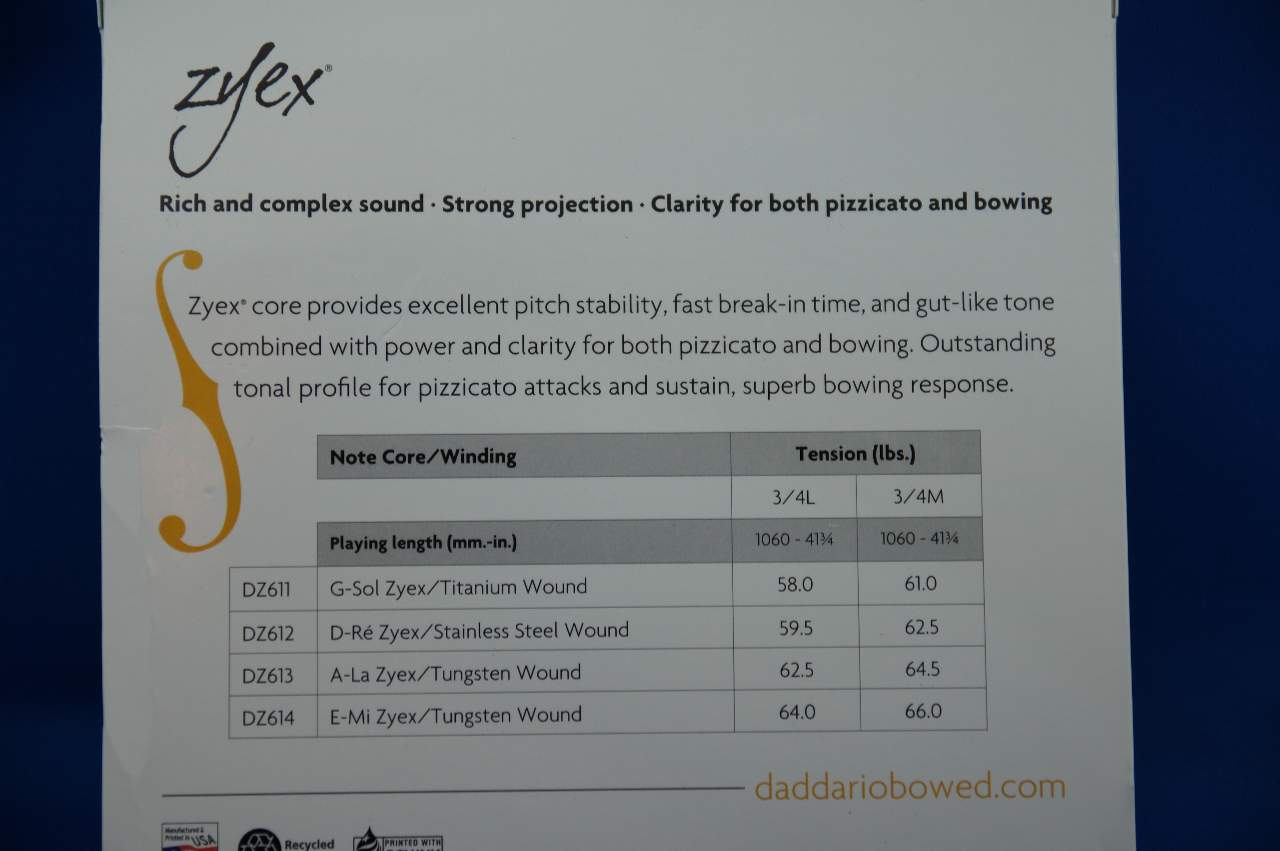 画像: ダダリオ ザイエックス・コントラバス弦3/4GDAEセット D'Addario Zyex 3/4Bass String set