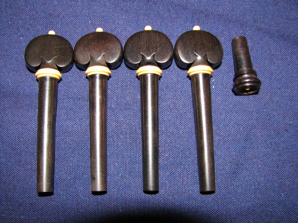 画像: バイオリンフィッティング(ペグ・テールピース・顎当て)黒檀（エボニー）材 ヒル・モデル ホワイトピン